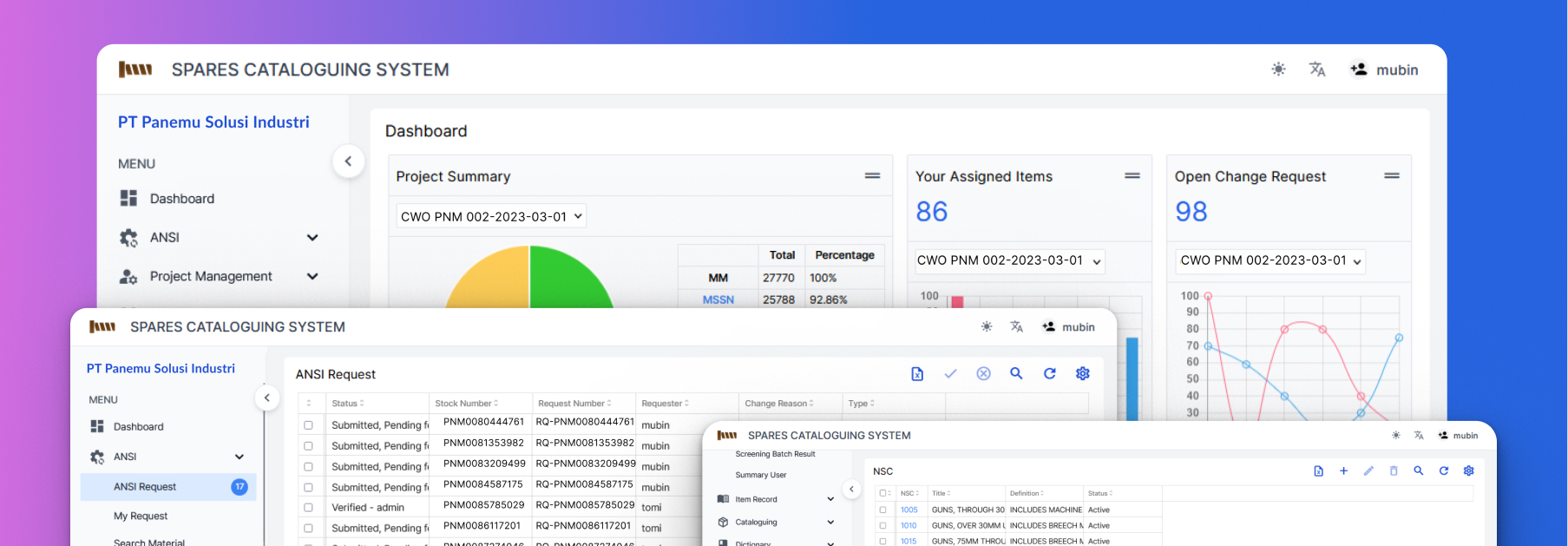 Spares Cataloguing System Dashboard